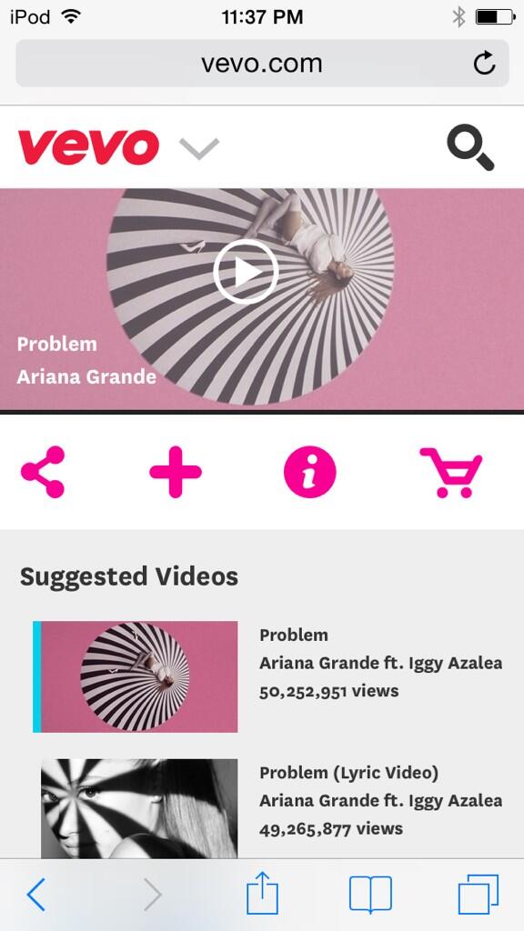 ArianasOnTheWay's tweet image. @AGrandePR problem hit 50,000,000 views on vevo, not sure if that counts #ProblemToNumberOne