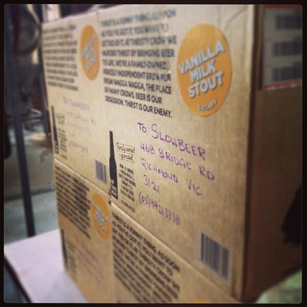 TCBrewery's tweet photo. #VanillaMilkStout about to depart from Wagga to @Slowbeer #craftbeer http://t.co/lMgYxX4hx8