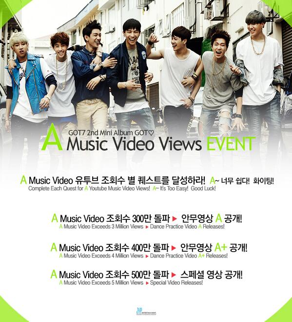 GOT7Official's tweet image. #GOT7 "A" Youtube M/V Exceeded 2 Million Views! 
조회수 200만 돌파! Thank U! youtu.be/eISomx-VMow
#A #300만ㄱㄱ! #밤11시_응원선물