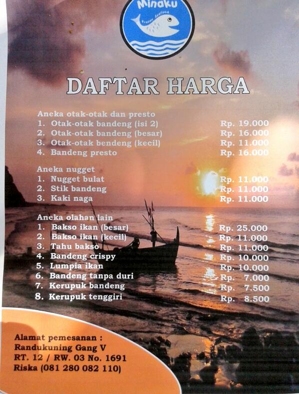 Selamat siang sahabat mina <a href="/Sekitar_Pati/">Pati Bumi Mina Tani</a> !! Ini daftar harga produk minaku. Tersedia jg di food truck <a href="/MissBanabana/">The BanaBana</a> ♥