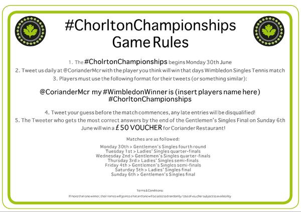 **LET THE GAMES COMMENCE** Who's playing in the #ChorltonChampionships for a chance to WIN a £50 CORIANDER VOUCHER?