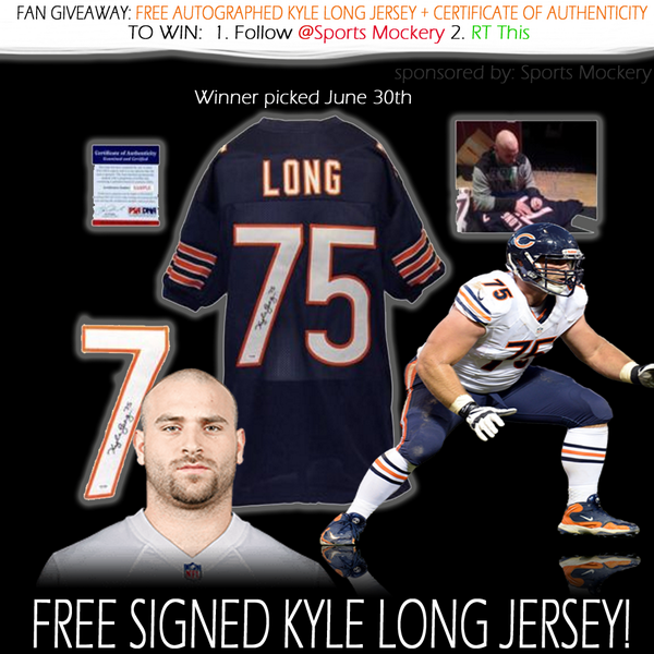 sportsmockery's tweet photo. ✶ FREE AUTOGRAPHED KYLE LONG JERSEY ✶ (Last Chance)  

To Win: 
1. Follow @sportsmockery 
2. RT This

Winner Tonight! http://t.co/mOLrtQ6dY1