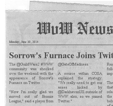 DarkhavenUS's tweet image. BREAKING @GuildWars2 #WvW NEWS: @SorrowFurnace joins Twitter, is hazed by @GateOfMadness and @DevonasScandals