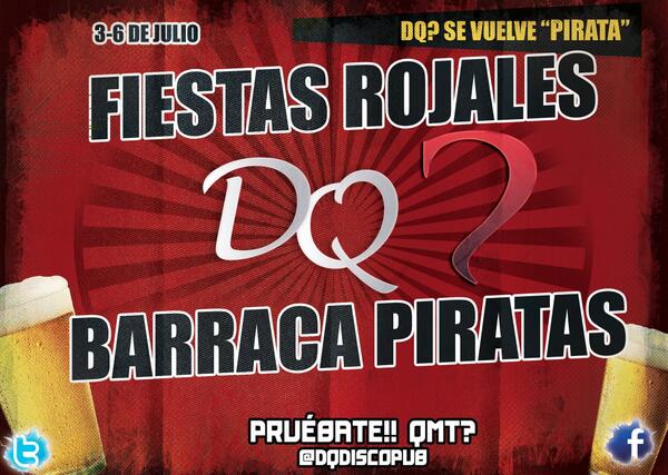 DQdiscopub's tweet photo. Fiestas de Rojales 2014. De jueves a domingo, DQ? se traslada a la comparsa Piratas. Pruébate!! qmt? http://t.co/IWwoPZxpCc
