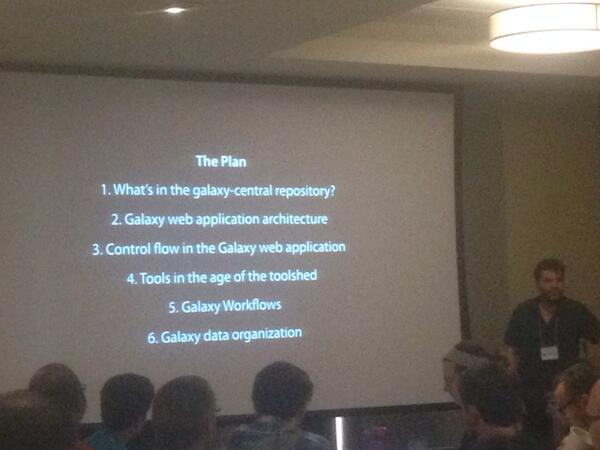 pjacock's tweet image. #usegalaxy training day - @jxtx on Galaxy Internals. Encouraging joining #galaxyproject IRC and using Trello