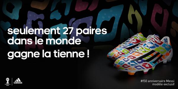 adidasFR's tweet photo. Si Leo Messi marque ce soir, on vous offre ses #f50 édition limitée ! Follow &amp; RT pour participer.
#allin or nothing http://t.co/3OEO5e7CKC