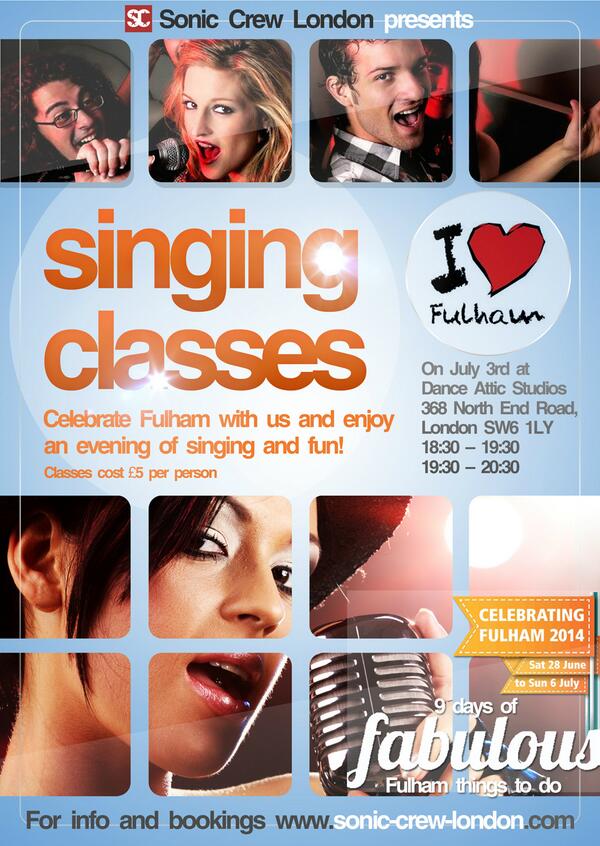 MaxSonicLDN's tweet photo. #CelebratingFulham2014 I’ll be teaching 2 singing classes on July 3rd from 18:30. Visit http://t.co/ouok7IYRwW http://t.co/h9l5WKu8yh