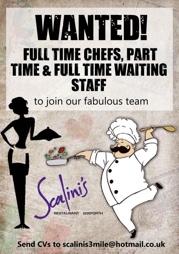 scalinisgos's tweet photo. Full time chefs, part &amp; full time waiting staff wanted to join our fabulous team. CVs to scalinis3mile@hotmail.co.uk http://t.co/lqfeCDlECO