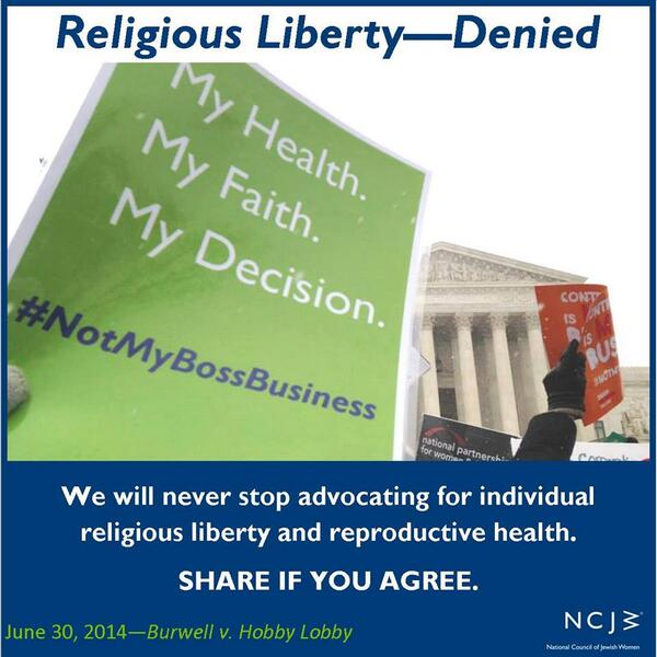 Needless to say, we are deeply disappointed in today's #HobbyLobby decision. #NotMyBossBusiness