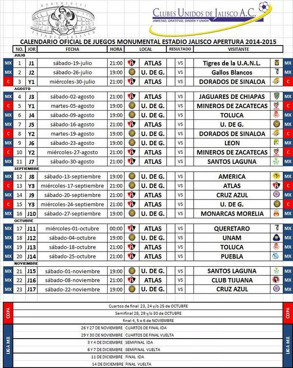 Calendario OFICIAL de juegos a disputarse en el <a href="/EstadioJalisco/">Estadio Jalisco</a> dentro del A2014 y Copa MX  ⚽⚽