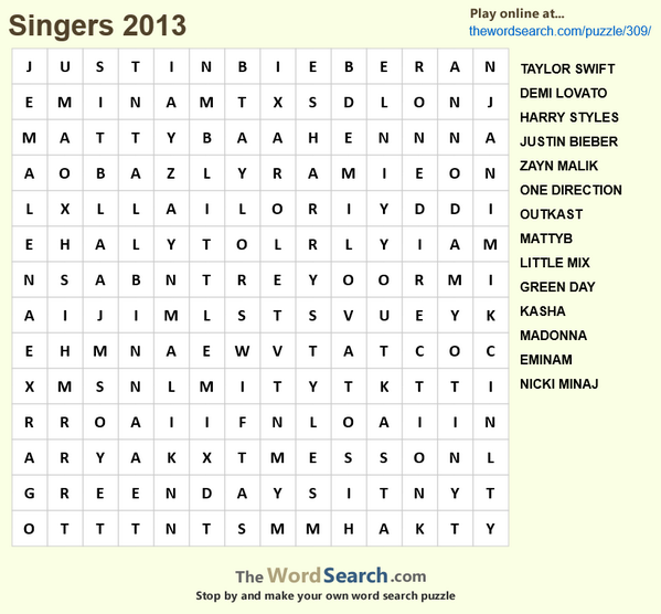 Puzzle Games On Twitter Todays Wordsearch Singers 2013 Http T Co O2cnnpgkat Word Fun Online Awesome Http T Co On9cr5s0j6