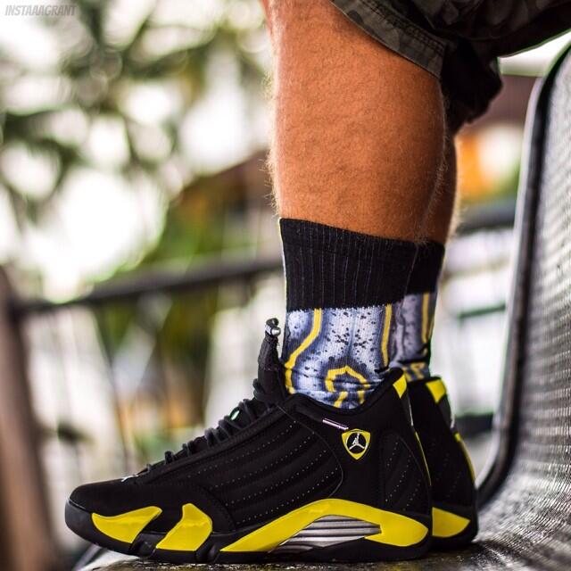 yellow 14s on feet