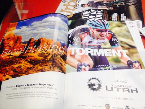 Mr_MikeParker's tweet photo. Love @theTourofUtah ad in @BicyclingMag showing off our state. @StateofSport #lovewhereyoulive #breathtakingtourment http://t.co/uzUQSrfRx5