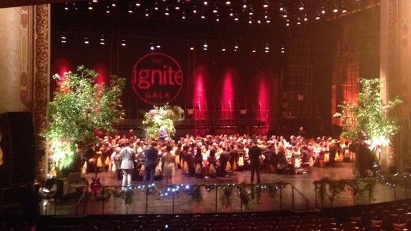 BAM_Brooklyn's tweet photo. Tonight's #BAMignite Gala guests aka the stars (educators,teaching artists, supporters) dine on the opera house stage http://t.co/o2eSbjr5mP