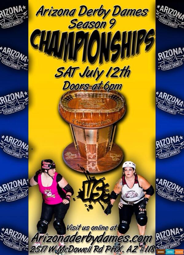 Season 9 championship bout will July 12th at the Hall of Dames #azdd #championshipbout #brutalbeauties #runawaybrides