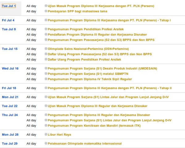 Ringkasan Kalender Akademik Bulan Juli 2014 itsnet.web.id/kalender-its/
