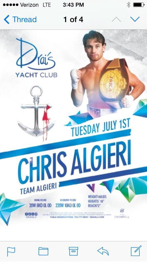 Las VEgas, Tuesday Night!!! Celebrate With The Champ, <a href="/ChrisAlgieri/">Chris Algieri</a>  at <a href="/DraisLV/">Drai's Nightclub</a>!!! #TitleChangedHands <a href="/starboxing/">Star Boxing</a>