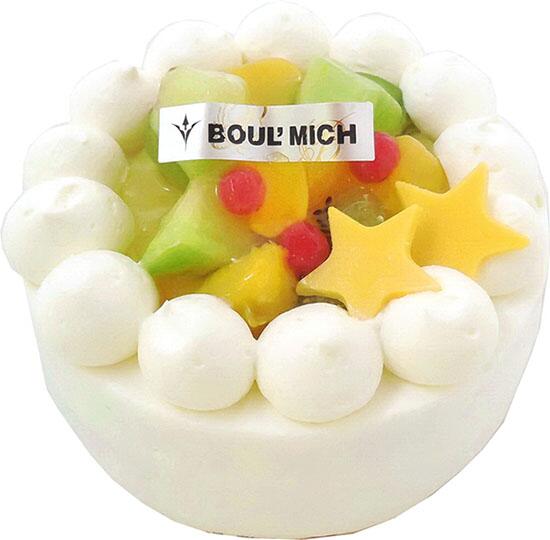 銀座ブールミッシュ 公式 七夕ショートケーキ メロン マンゴ パインをサンドしたショートケーキ 上面にもメロン マンゴ パイン キウイフルーツ グロゼイユを盛り 星形のチョコレートを飾りました 7 7まで ブールミッシュでの限定販売