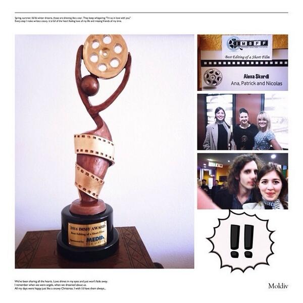 APNShortFilm's tweet photo. Award for best edit at #IMSFF Congrats Alexa Skordi🏆 #win #shortfilm #editor #southafrica #love #relationship #cancer http://t.co/ygV5d95Asl