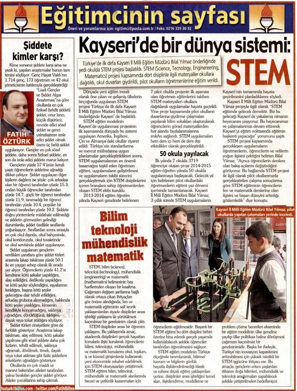 Posta Gaz. bugün Kayseri MEM Sn @bilalmeb önderliğinde Kayseri genelinde uygulanan STEM projesi hakkında bilgi verdik