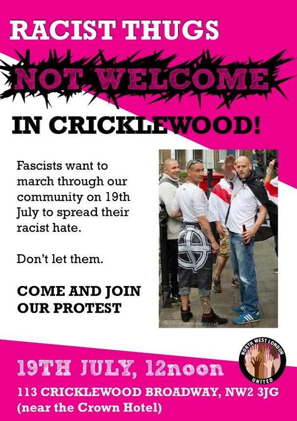 BrentFightback's tweet photo. We're joining @NWLondonUnited to keep #Cricklewood fascist free on July 19th. Be there. #Brent #Barnet #Camden http://t.co/CjxOKv4oC5