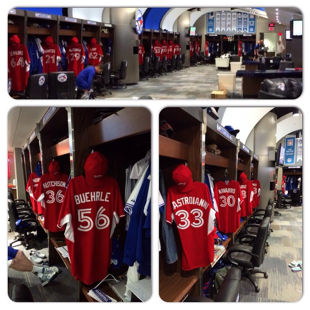 why are the blue jays wearing red jersey today