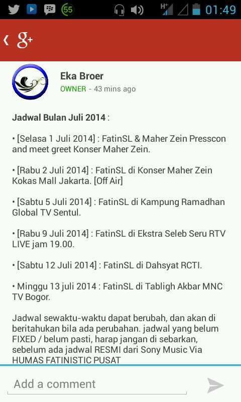 Jadwal <a href="/FatinSL/">Fatin Shidqia Lubis</a>. Bulan juli 2014... cc <a href="/Fatinistic/">Fatinistic OFFICIAL</a>
