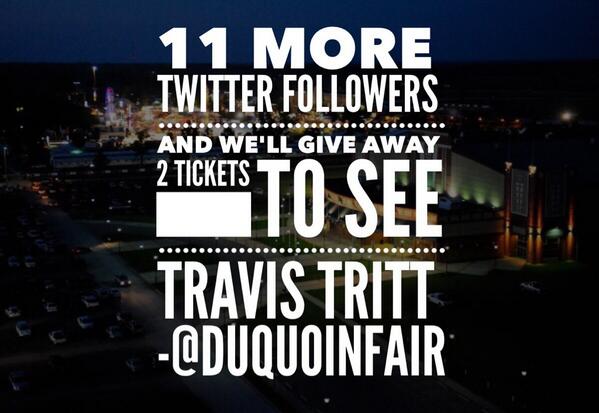 Just 11 followers away! Who wants to see TRAVIS TRITT? <a href="/z100rocks/">New Country Z100</a> <a href="/1015CILFM/">Today's Hit Music 101.5 CIL-FM</a> <a href="/TAOrocks/">TAO ROCKS</a> <a href="/1007KGMO/">100.7 KGMO</a>