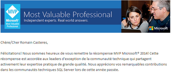 PulsWeb's tweet photo. I just received THE EMAIL ! I glad to be elected for a new year as an SQL Server MVP :-) Thanks #Microsoft #mvpbuzz http://t.co/KLCZWtj1JT