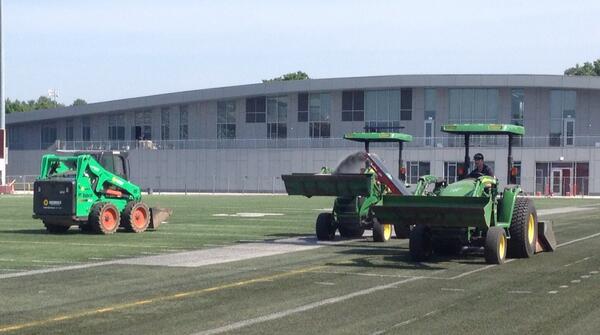 Crews are out this morning at McGuirk to start the field turf replacement project getting it ready for <a href="/UMassFootball/">UMass Football</a>