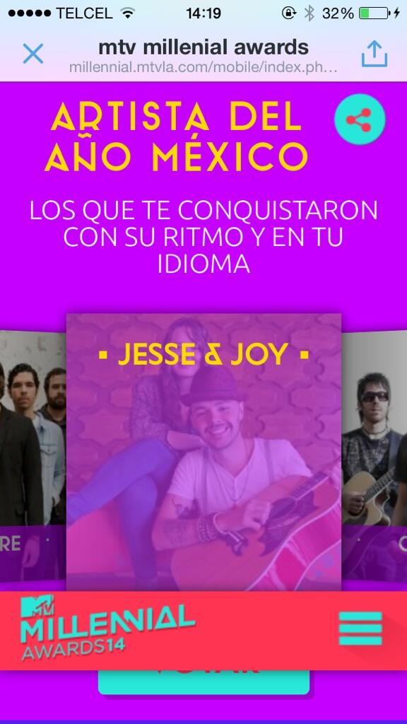 SomosChocolate's tweet photo. #Corre a votar por @jesseyjoy en ARTISTA DEL AÑO MÉXICO en los MTV Millennial Awards >> http://t.co/u68FYJSTkO http://t.co/J7UmpFbgzb
