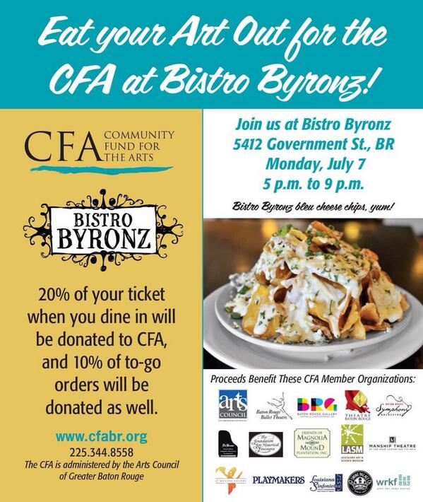 BistroByronz's tweet photo. We're Bistro-ing w/ @BRSymphony Monday, July 7th! Let's make this fundraiser #GoodRealGood ! http://t.co/KbGYGkuVh0