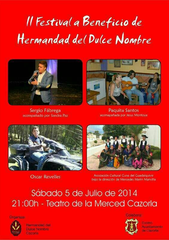 cazorlacofrade's tweet photo. II Festival Benéfico de la @hdulcenombre . Sábado 5 de julio a las 21:00h en el Teatro de la Merced. http://t.co/tMwR12jKcR