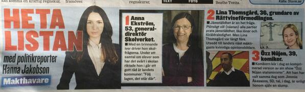 “<a href="/Anna_Ekstrom/">Anna Ekström</a>: Toppar en het lista i <a href="/Expressen/">Expressen</a> idag och har gått från 32 till 53 års ålder. Bättre och bättre! ”