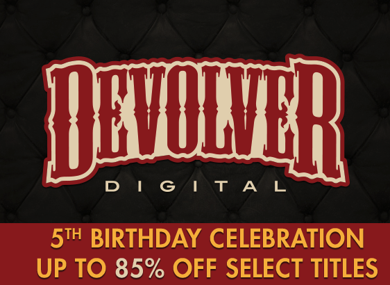 devolverdigital's tweet photo. Devolver Digital turned five so we're throwing a cheap games party and everyone's invited. http://t.co/tsevgapcJq http://t.co/U7gEfFMThS