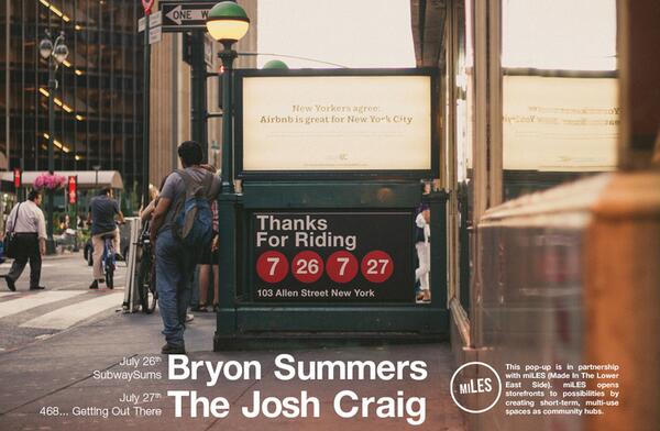 MILESxCITY's tweet photo. #ThanksForRiding: Pop Up Photo Show by @bryonsummers @TheJoshCraig.
103 Allen. 7/26-27! http://t.co/tvU4oBU6ag #LES | http://t.co/RRqZIMsp2c