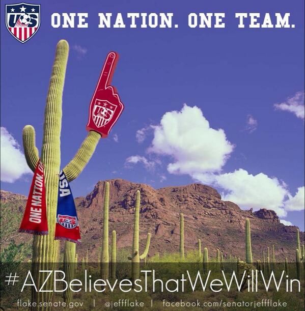 JeffFlake's tweet photo. Rooting on the #USA Arizona-style  #IBelieveThatWeWillWin #USMNT #WorldCup http://t.co/tUcXK1K0zU