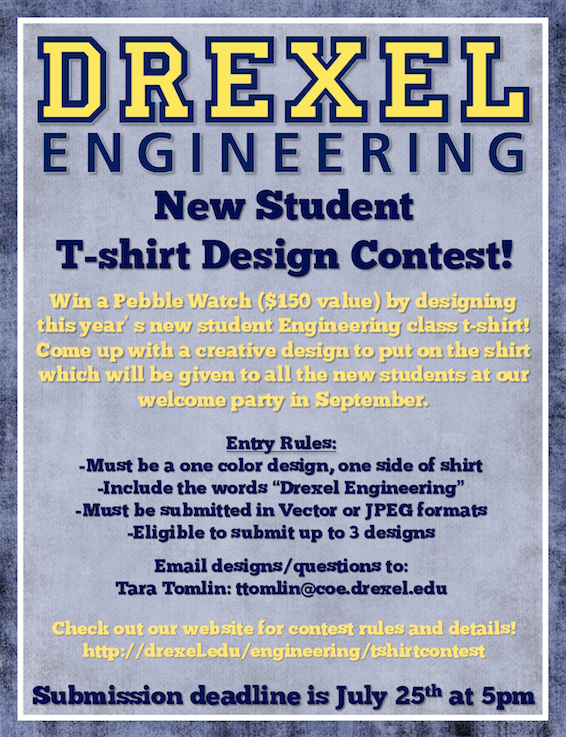 DrexelEngrUAC's tweet photo. Be the top artist for our new t-shirt design and you could win yourself a pretty awesome smartwatch!!! http://t.co/Qy23ba0zFn