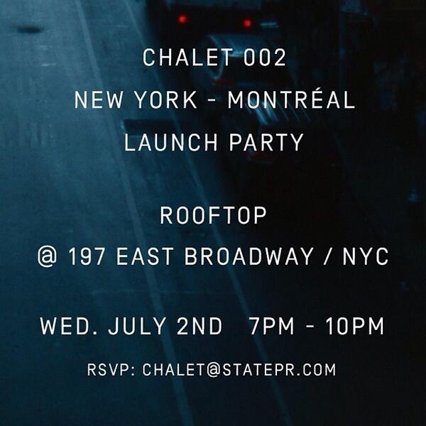 ThatsSoChalet's tweet photo. Chalet 002 New York - Montréal launches tomorrow. If you're in NYC celebrate with us! RSVP: http://t.co/yamRklEWyl http://t.co/FFSjz1Kssy