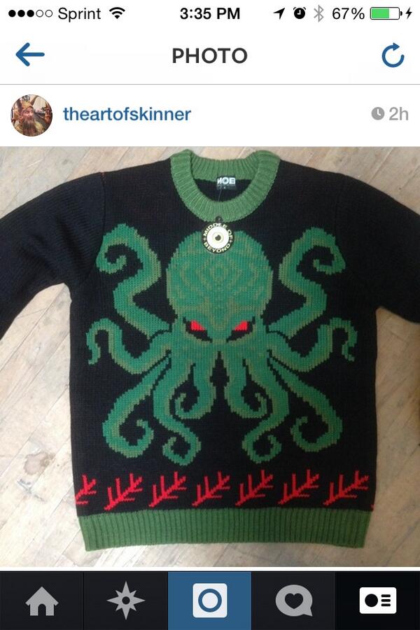 PodcastRam's tweet photo. @FreeRangeGamer you should totally wear this at the holiday ugly xmas sweeter contest. #OnceAcultistAlwaysAcultist http://t.co/vnEa8dik6c