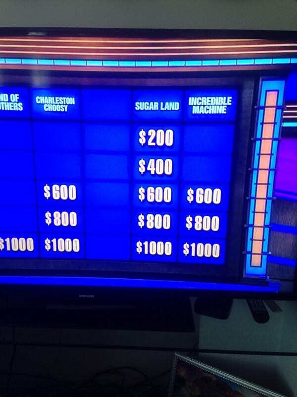 murphy1849's tweet image. @Sugarlandmusic @JenniferNettles @kristianbush all over jeopardy tonight haha @annieclements #incrediblemachine