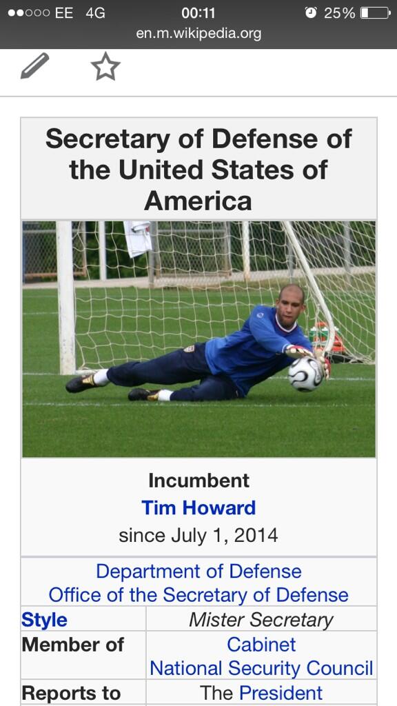 Secretary of Defense Tim Howard