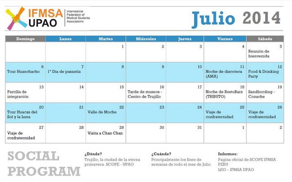ScopeIfmsaPeru's tweet photo. Check out our Social Program: TRUJILLO - JULY 2014!
We're waiting for you!
#IFMSAUPAO #IFMSAUNT http://t.co/eb7ePbMBW6