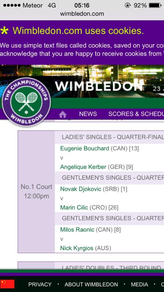 vcliffs's tweet photo. Great order of play on court 1 today! .. Can't wait! #Wimbledon #djokovic #kerber #kyrgios #strawberries 🎾😎👌 http://t.co/ySYBeAJE4t