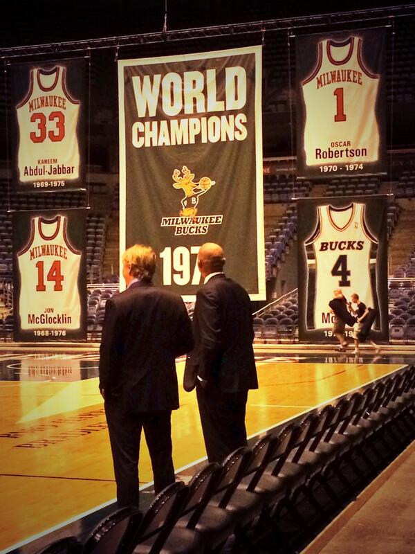 AlexLasryWI's tweet photo. Getting ready for today's @Bucks press conference! Admiring the past, ready for the future! #ownthefuture http://t.co/JXtP6vyFXM