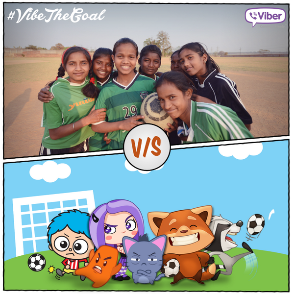 Viber_India's tweet image. In a match between the girls at @YuwaFootball and the Viber stickers, who do you think will win? Tell us #VibeTheGoal