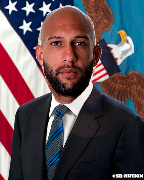 SBNation's tweet photo. Some Internet hero made Tim Howard the U.S. Secretary of Defense on Wikipedia. http://t.co/ZfCxiXqNgU http://t.co/Brar5UAmXf