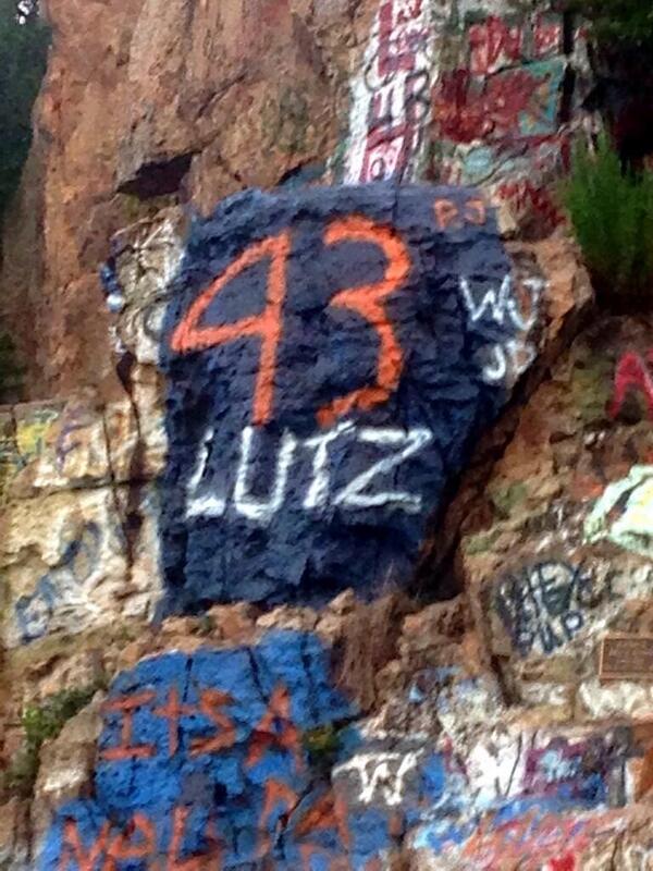 wareaglereader's tweet photo. Chimney Rock was painted Monday at sunset in remembrance of Philip Lutzenkirchen http://t.co/MO9ksyDgs7 ht @taylorj48 http://t.co/Rd2SZcY2tK
