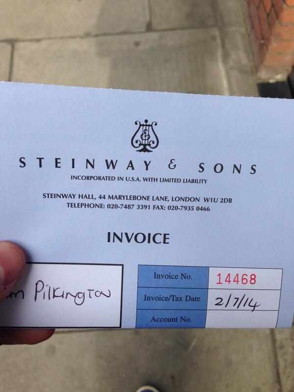tompilk's tweet image. Receipt from @SteinwayHallUK today. Alas, for an hour in a practice room and not a Model D, but #BabySteps