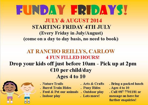RanchoReillys's tweet photo. Our Funday Friday Kiddies Camps are starting this Friday the 4th July!  #summercamp #fun #schoolholidays :D :D http://t.co/aUm3PZU0Mo